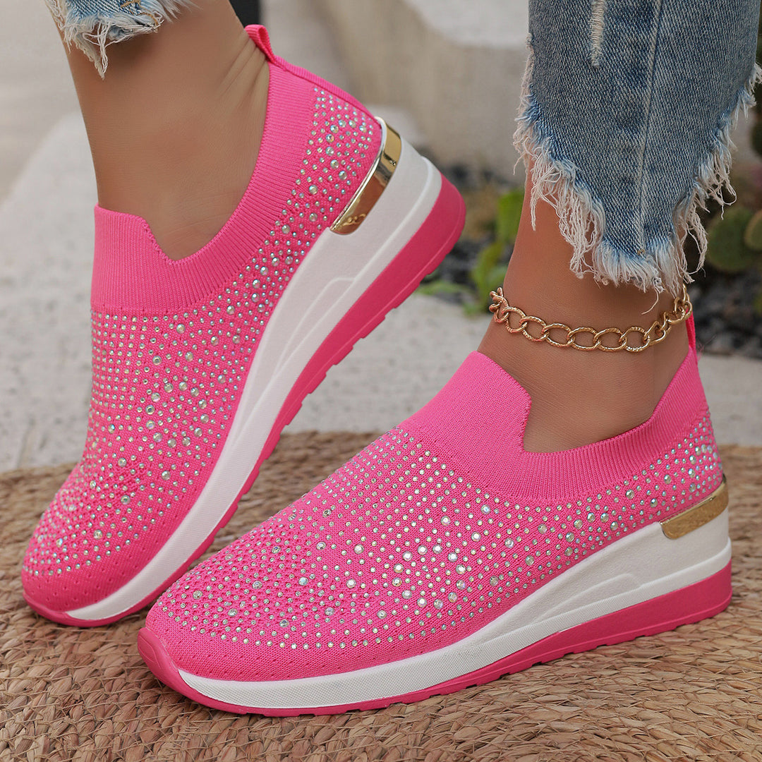 Damen  Strick Slip-On Sneaker mit funkelndem Strassbesatz, elastischem Einstieg und dämpfender Plateausohle Drune