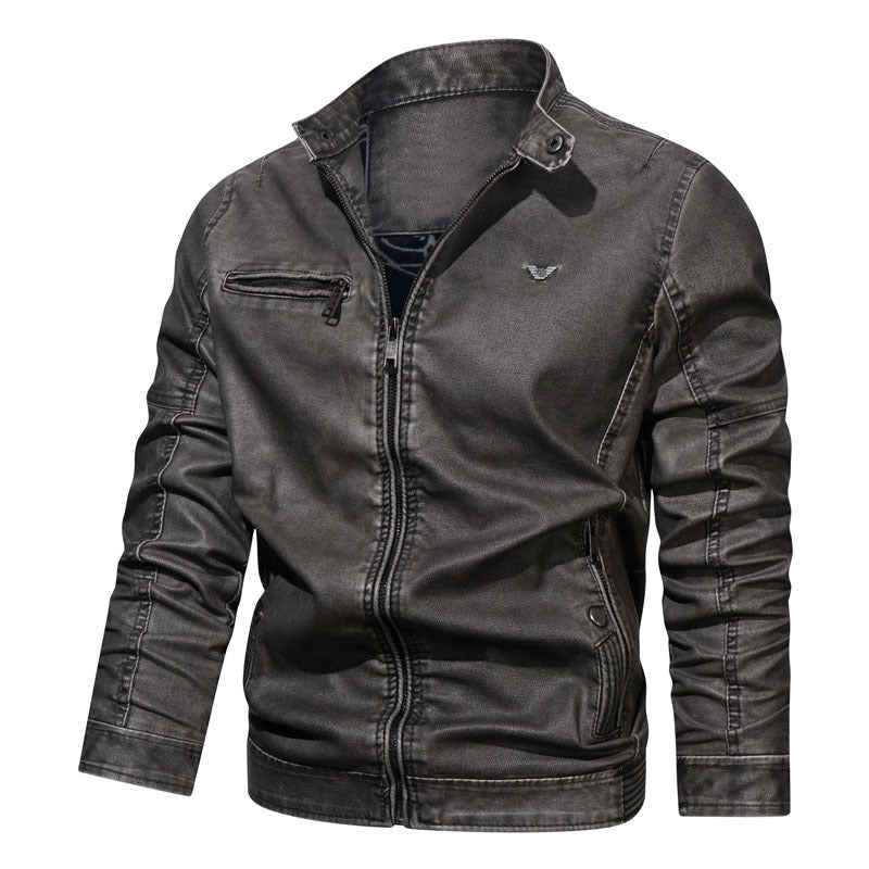 Herren Slim‑Fit Jeansblouson mit Used‑Optik, Reißverschluss‑Brusttasche und gesteppter Ärmelpartie Drune