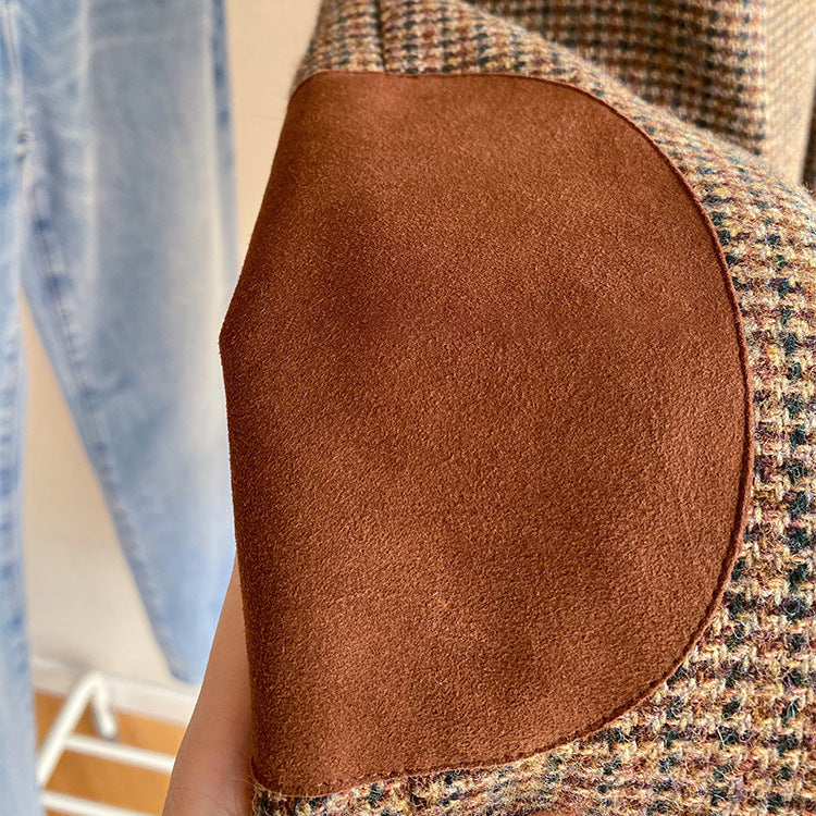 Damen Oversize-Tweed-Blazer mit Ellbogen-Patches, Pattentaschen und kastiger Silhouette Drune