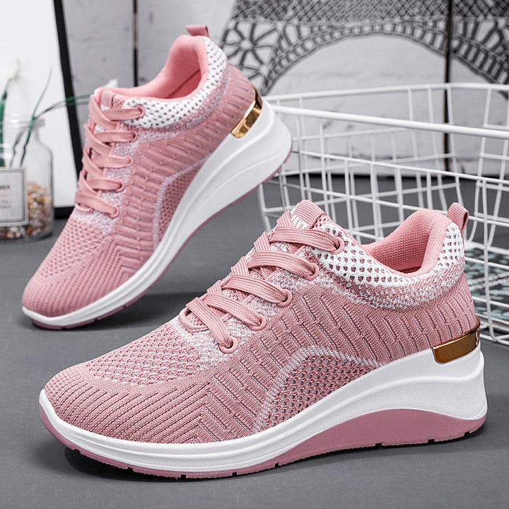 Damen nan gestrickter Keil-Sneaker mit atmungsaktivem Strick-Obermaterial, gepolstertem Komfortfußbett und rutschfester Profilsohle Drune