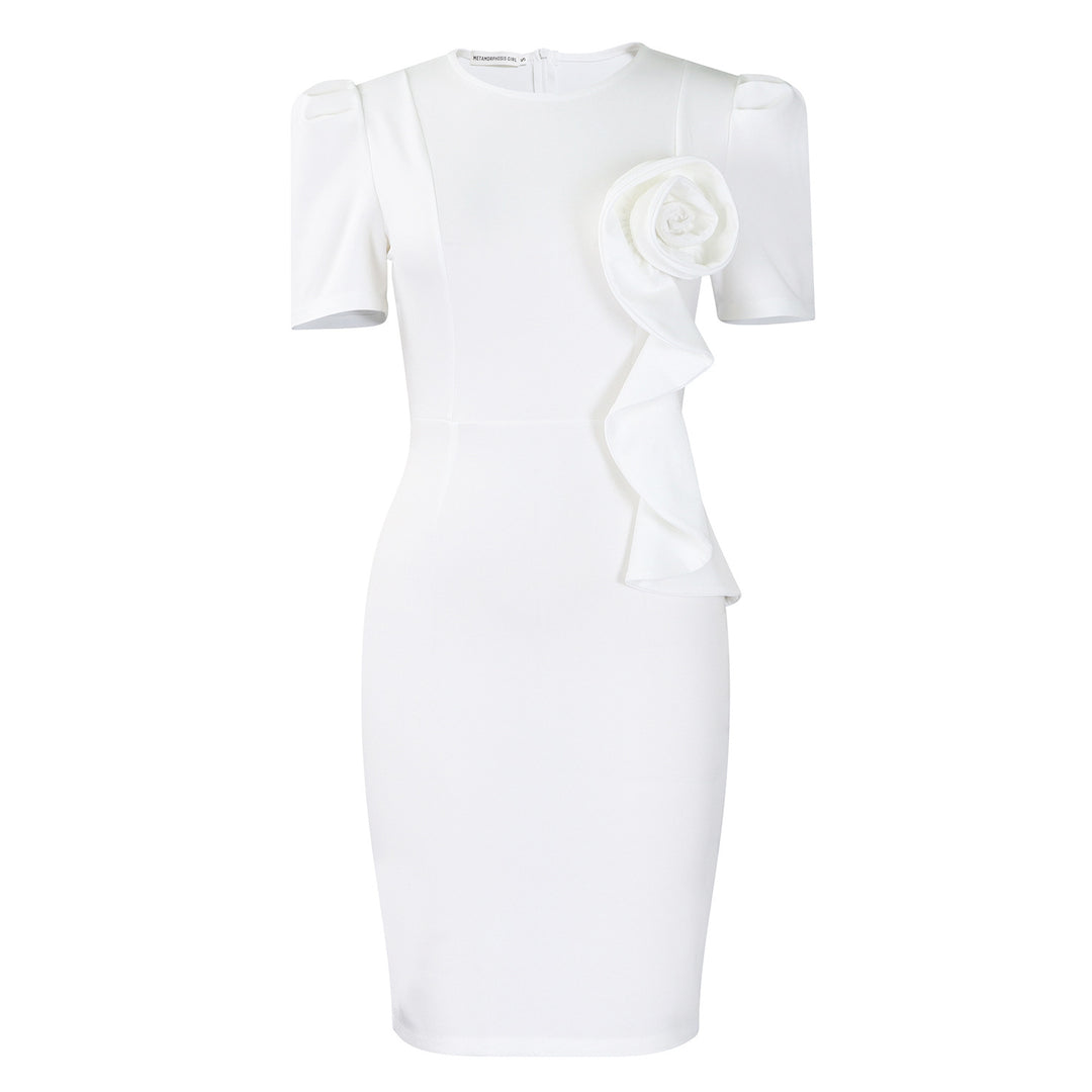 Damen Figurbetontes Kleid mit dekorativer Rüschenapplikation Drune