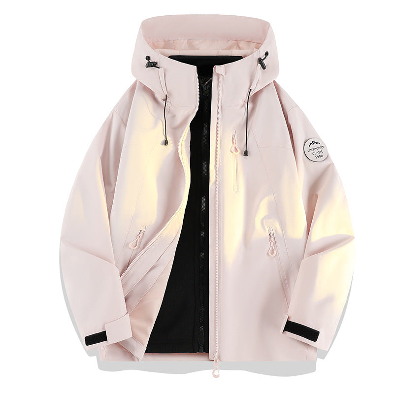 Damen Leichte wasserdichte Kapuzenjacke mit Teddy‑Charm und verdeckten Reißverschlusstaschen Drune