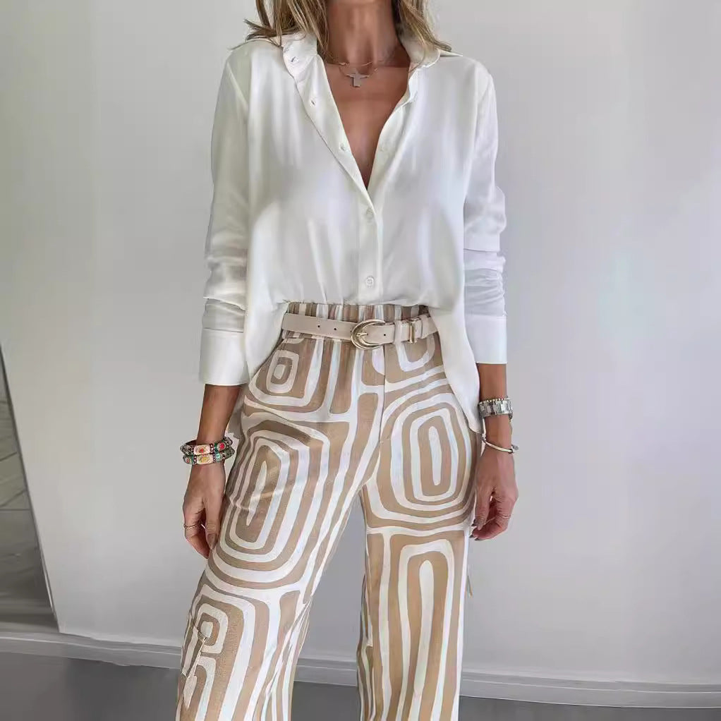 Frauen weite Palazzo-Hose mit grafischem Retro-Print Drune