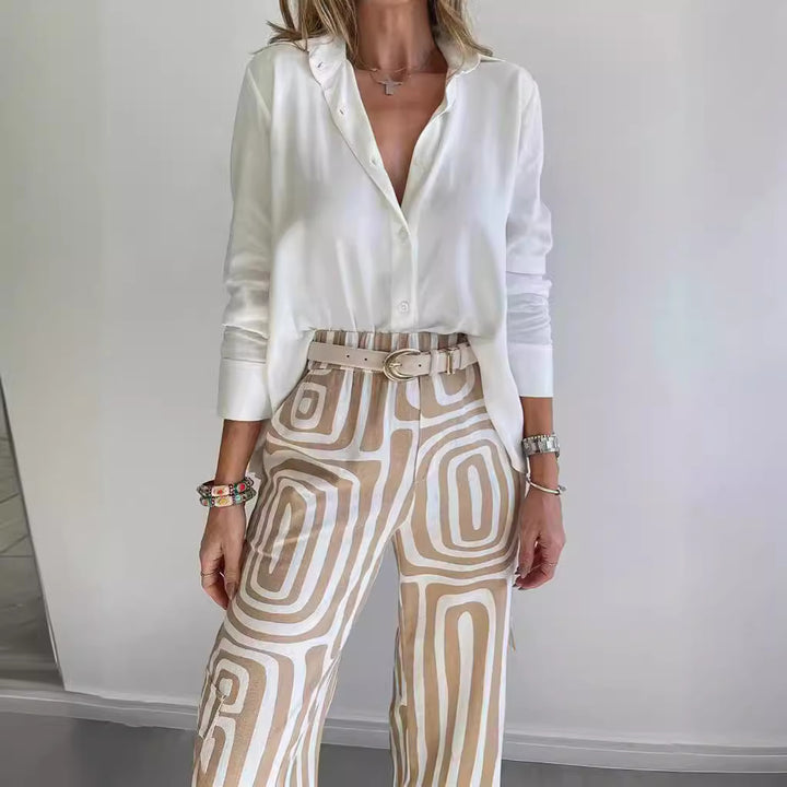 Frauen weite Palazzo-Hose mit grafischem Retro-Print Drune