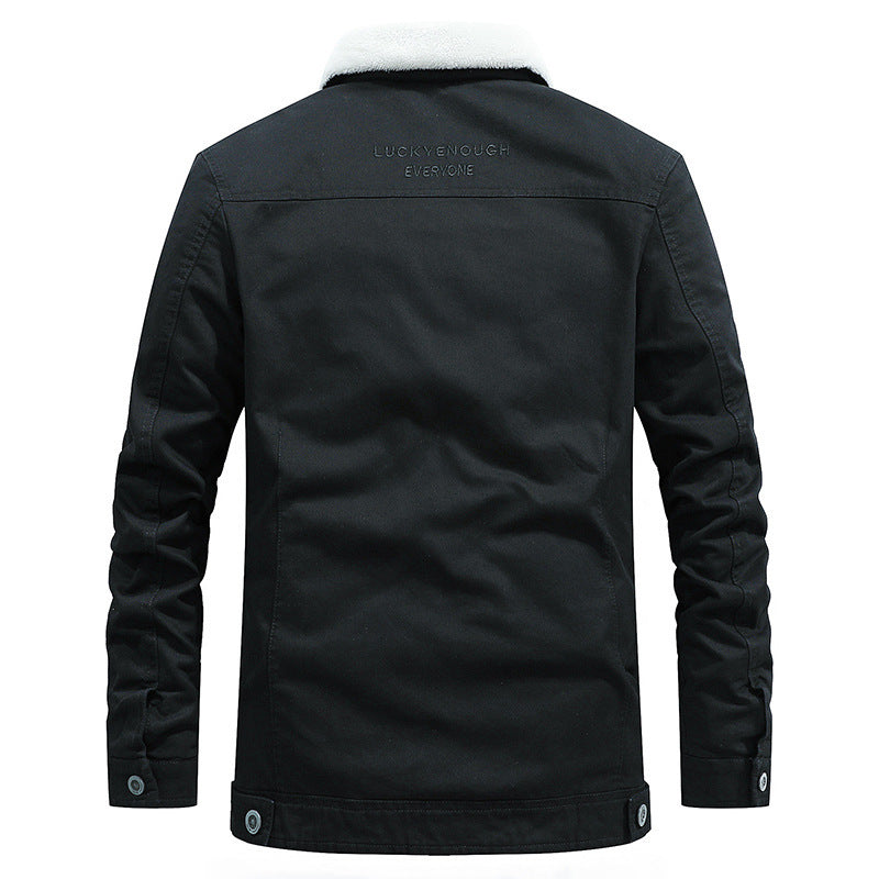 Herren Sherpa-gefütterte Truckerjacke aus robustem Canvas mit Umlegekragen Drune