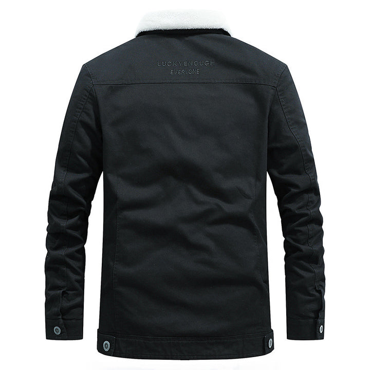 Herren Sherpa-gefütterte Truckerjacke aus robustem Canvas mit Umlegekragen Drune