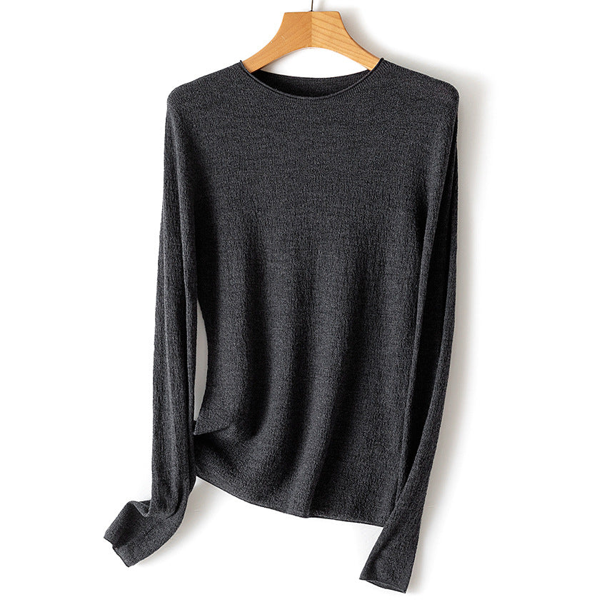 Damen Leichter strukturierter Langarm-Strickpullover mit Rundhals und feiner Crinkle-Optik Drune