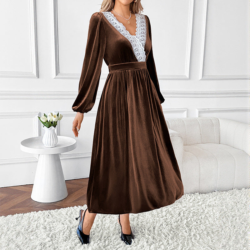 Damen Elegantes Maxikleid mit Spitzenakzenten Drune