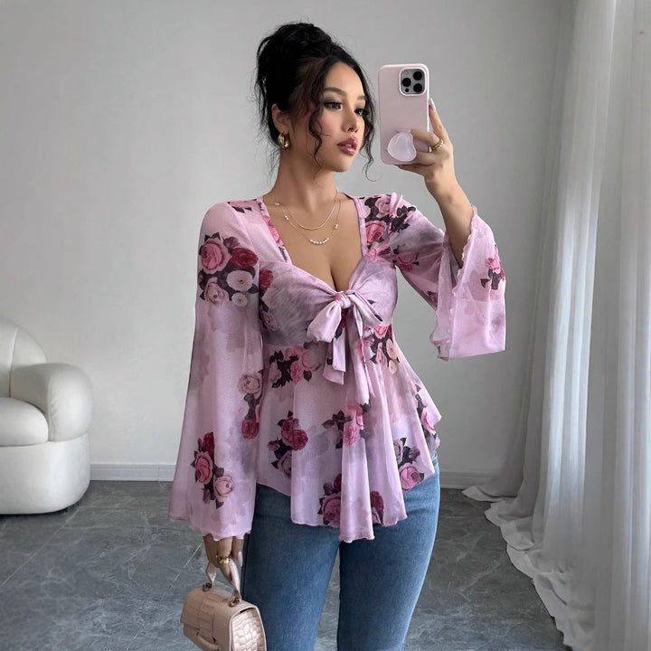 Damen luftige Bluse mit Blumenmuster Drune