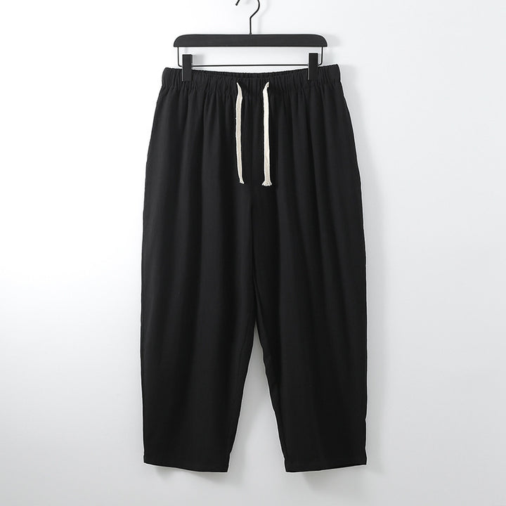 Unisex Leichte Baumwoll-Leinen Freizeithose mit elastischem Bund und Tunnelzug Drune