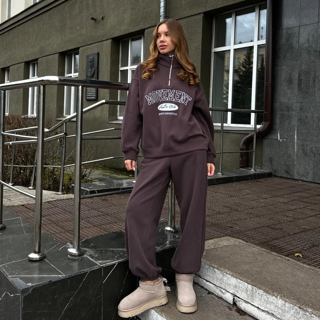 Damen sportliches Freizeitset mit halsfernem Reißverschluss und lässigem Schnitt Drune