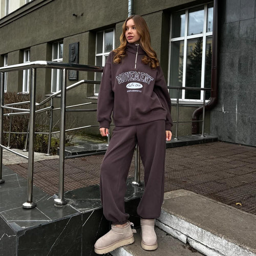 Damen sportliches Freizeitset mit halsfernem Reißverschluss und lässigem Schnitt Drune