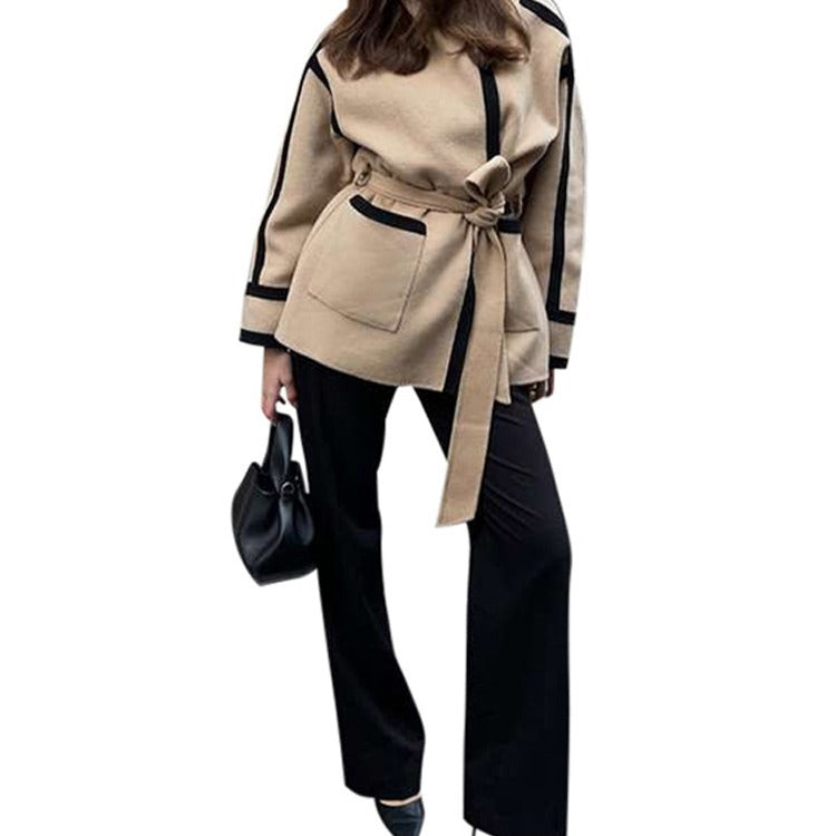 Damen Modische Oversized-Jacke mit strukturierten Details und Kontrastnähten Drune