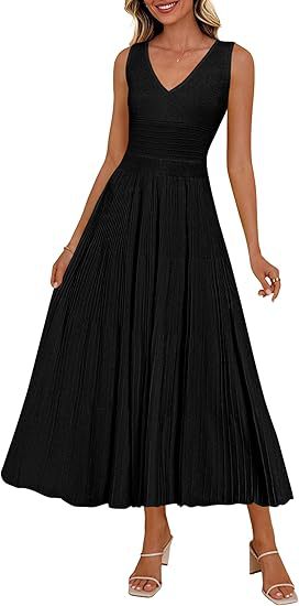 Damen Plisseekleid mit V-Ausschnitt und weitem Saum Drune