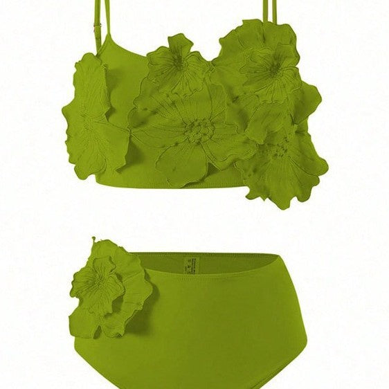 Damen Zweiteiliges Bikini-Set mit floralem Design und hochgeschnittenem Slip Drune