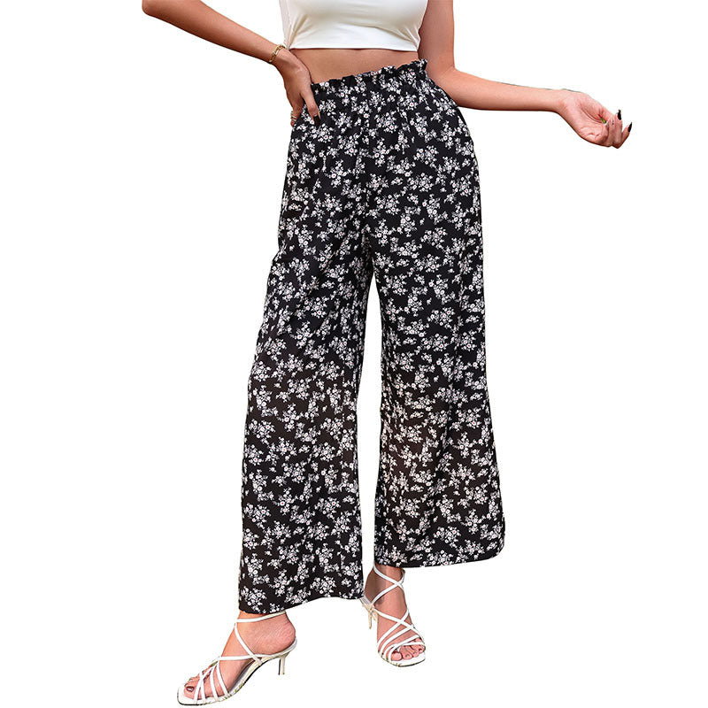 Damen Elegante Blütenmuster Palazzo-Hose Drune