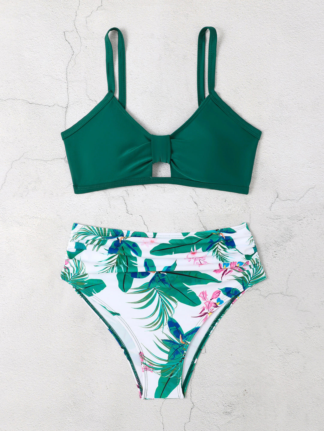 Damen Bikini-Set mit floralem Hochbund und modischem Knoten Drune