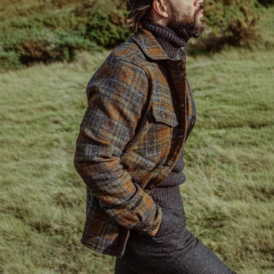 Herren Wollmix-Tweed-Hemdenjacke mit aufgesetzten Brusttaschen Drune