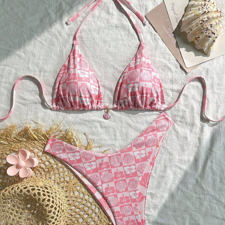 Damen Triangel-Bikini mit maritimen Muschelmuster Drune