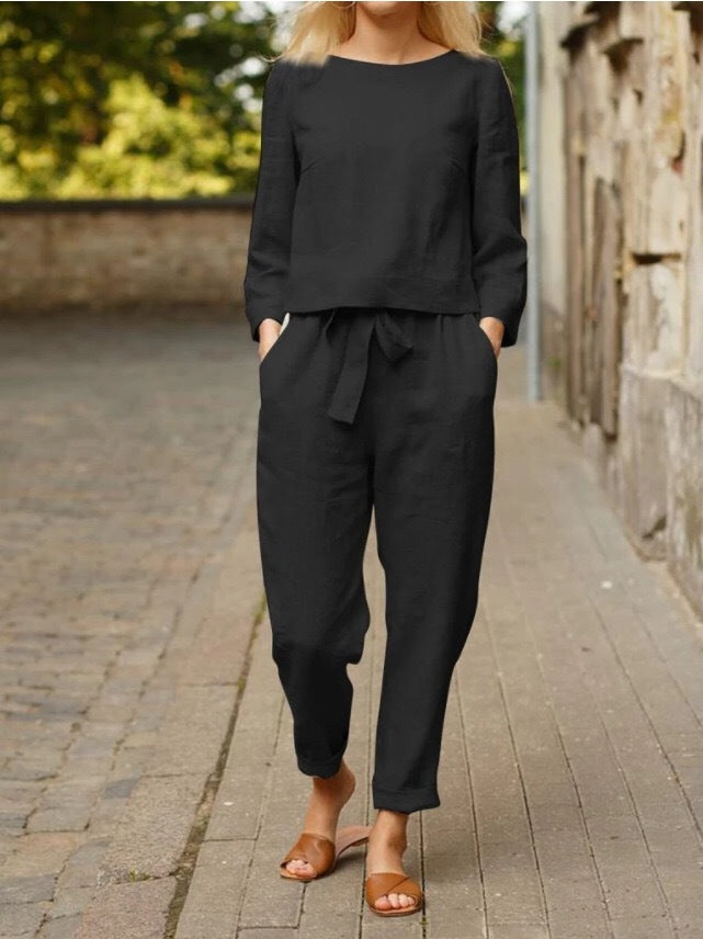 Damen lässiger Leinen-Overall mit lockerer Passform und praktischen Taschen Drune