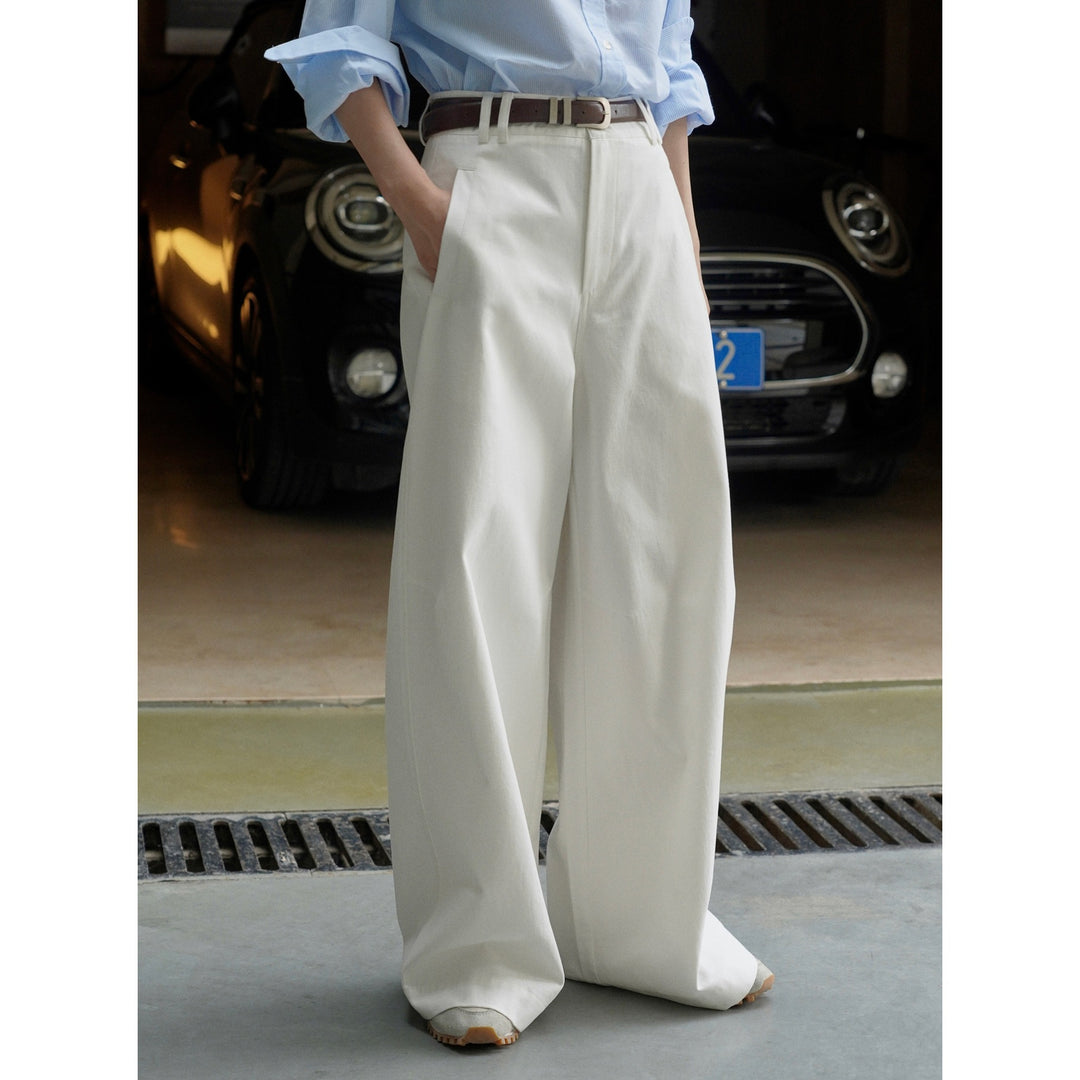 Damen Hochtaillierte Bundfaltenhose mit extra weitem Bein und Eingrifftaschen Drune