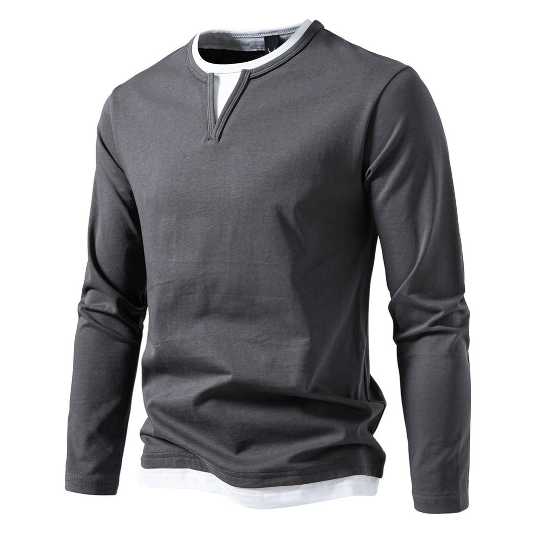 Herren Langarmshirt mit Lagen-Look und markantem Schlitzkragen Drune
