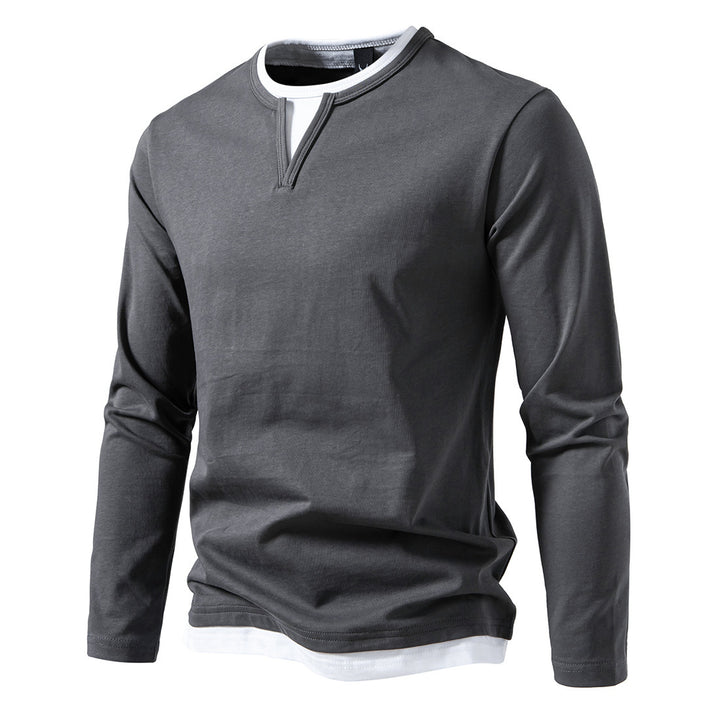 Herren Langarmshirt mit Lagen-Look und markantem Schlitzkragen Drune