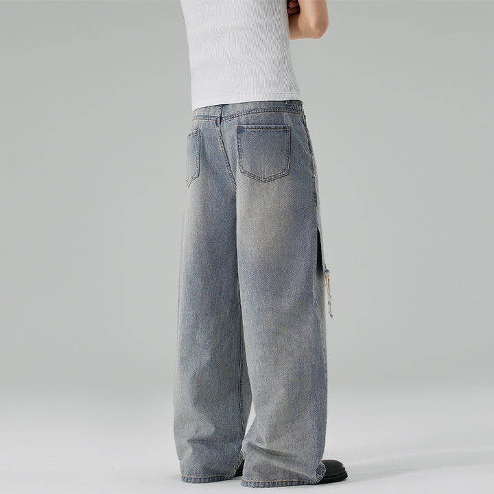 Herren Weite Baggy-Jeans aus Denim mit ausgefransten Vorderpanelen Drune