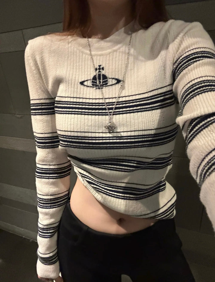 Damen Modischer Rippstrickpullover mit Streifen Drune