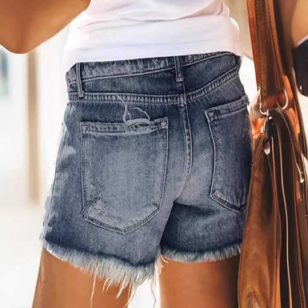 Damen Destroyed Denim-Shorts im modernen Look mit Fransen Drune