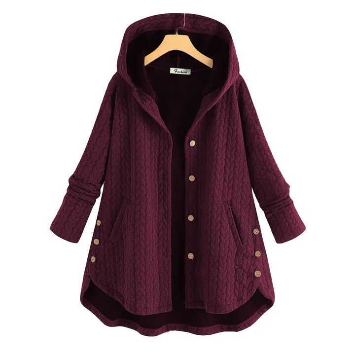 Damen gemusterte Kapuzenjacke mit Knopfdetails und großen Taschen Drune