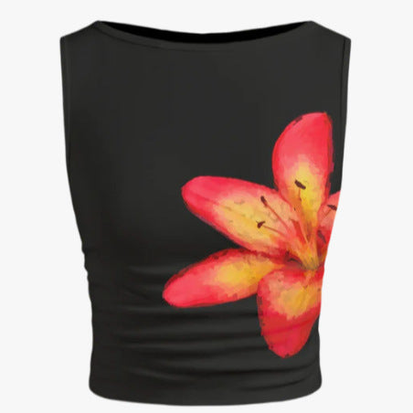 Damen ärmelloses Crop-Top mit floralem Motiv und figurbetontem Schnitt Drune