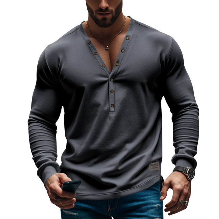 Herren Langarm Henley T-Shirt mit modernem Knopfverschluss und figurbetontem Schnitt Drune