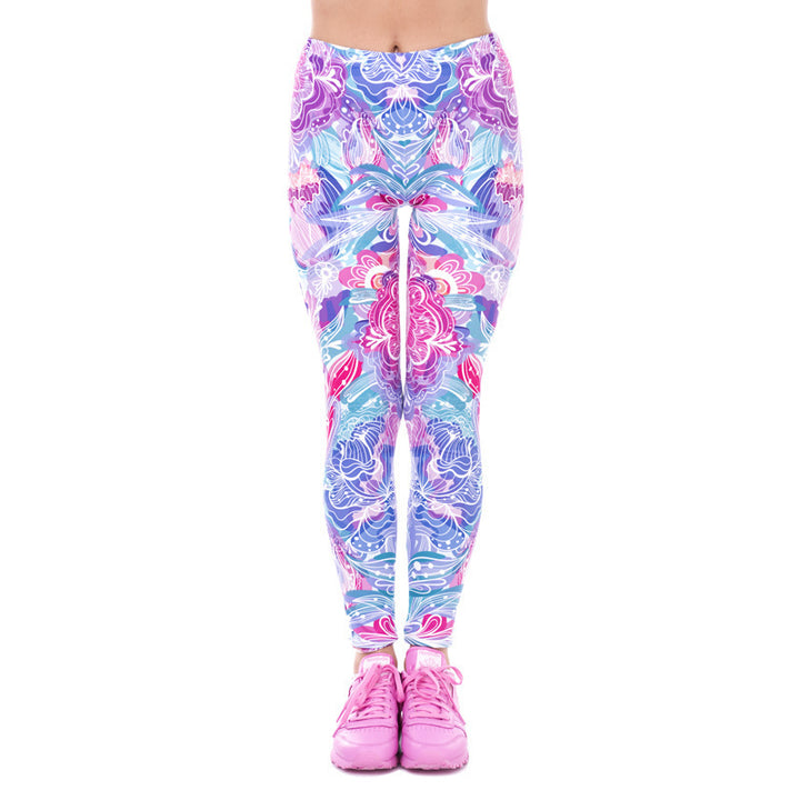 Damen Leggings mit Einhorn-Print, Verlaufsmuster und hohem Komfortbund Drune