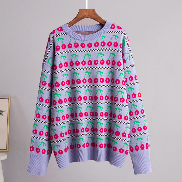 Damen Gemusterter Pullover mit fruchtigem Design Drune