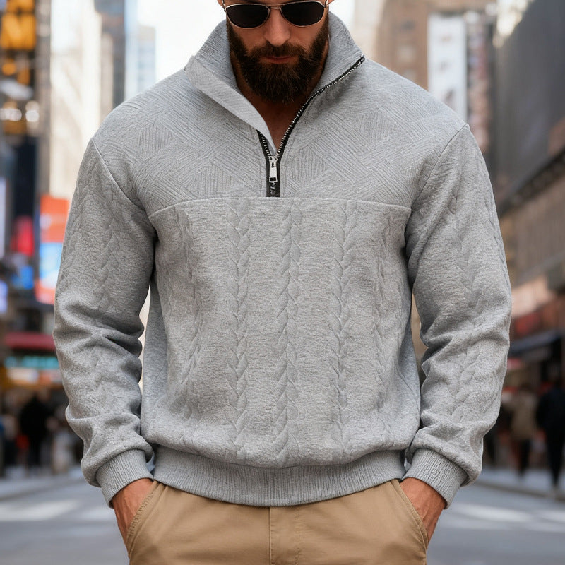 Herren nan strukturiertes Halfzip-Strickpullover mit Zopfmuster und hohem Stehkragen Drune