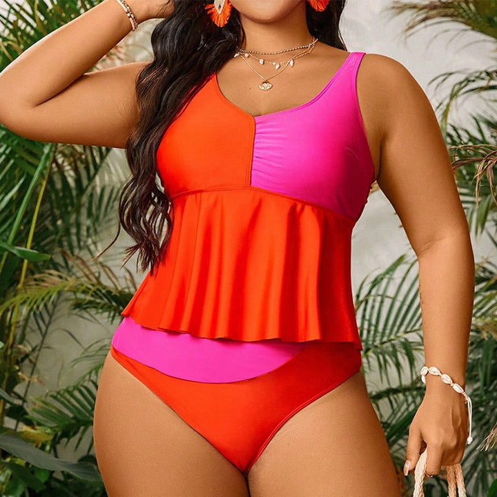 Damen tankini mit fließendem Volant und modischem Kontrast Drune