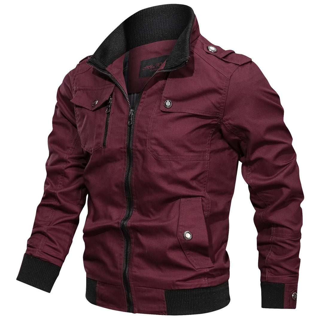 Herren Kurzjacke im Military-Stil mit Reißverschluss, Rippkragen und Schulterklappen Drune