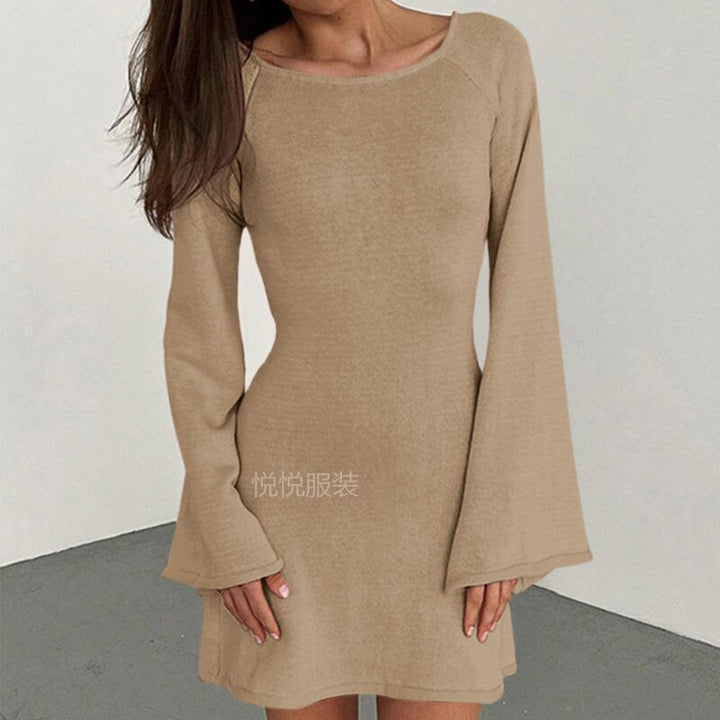 Damen elegantes Strickkleid mit weitem Ärmel und figurbetonter Silhouette Drune