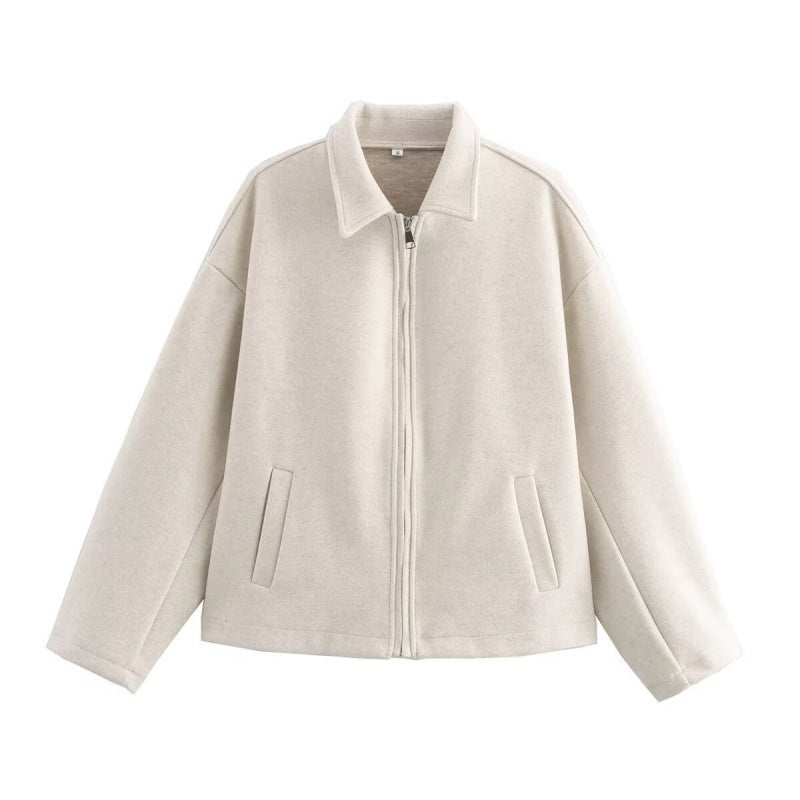 Damen Oversized Fleecejacke mit Reißverschluss und Hemdkragen Drune