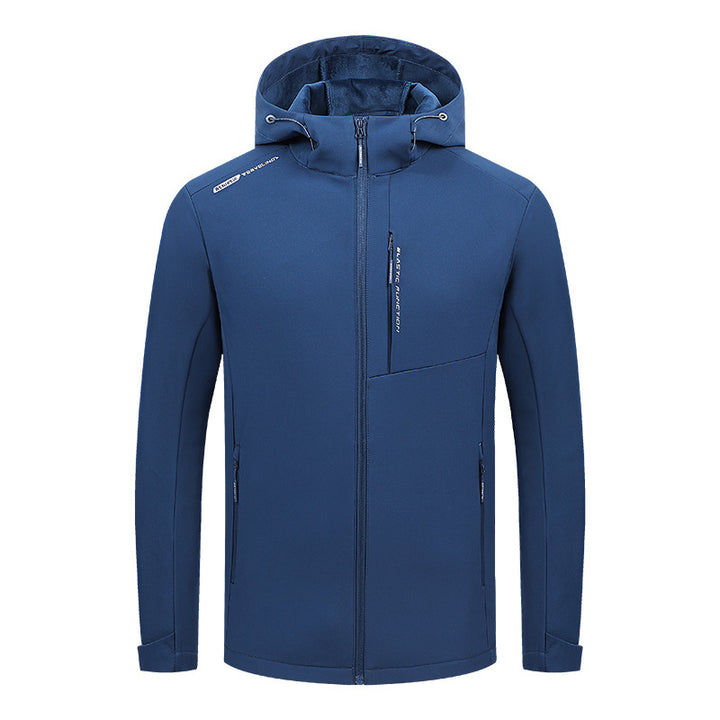 Herren Leichte Softshell-Kapuzenjacke mit elastischem Schnitt, wasserabweisender Membran und Brustreißverschlusstasche Drune