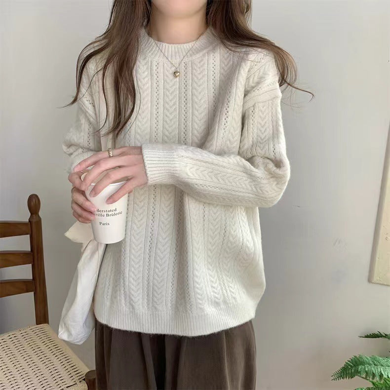 Damen gemütlicher Strickpullover mit feinem Zopfmuster Drune