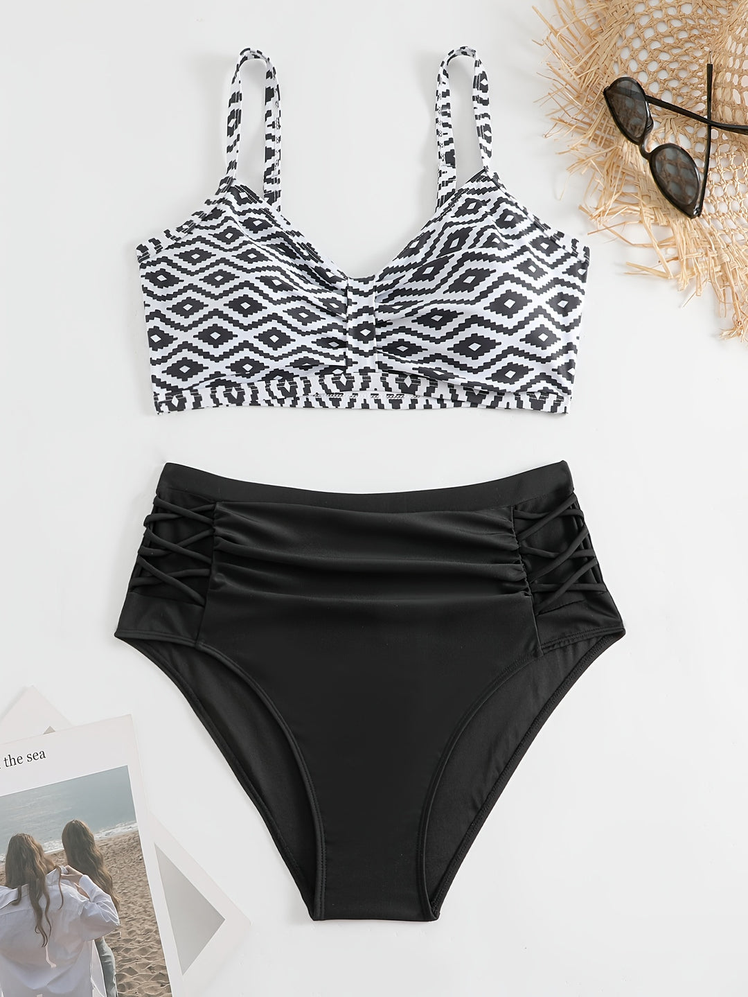 Damen Hochgeschnittener Bikini mit floralen Akzenten und raffinierten Details Drune