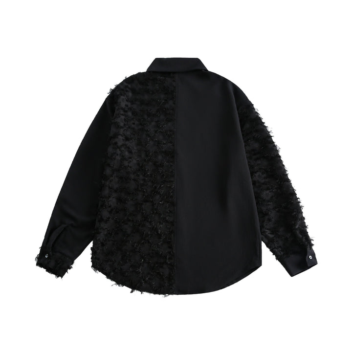 Damen Blusen-Overshirt mit flauschiger Fransenstruktur und Kentkragen Drune