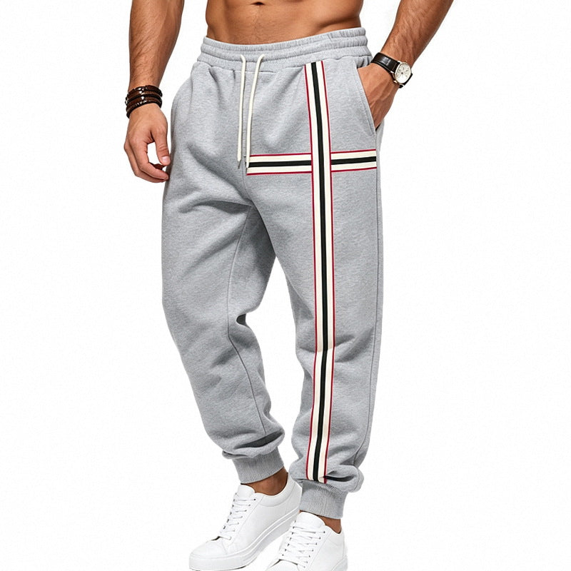Herren Jogginghose mit seitlichem Kontraststreifen, Kordelzug und Rippbündchen Drune