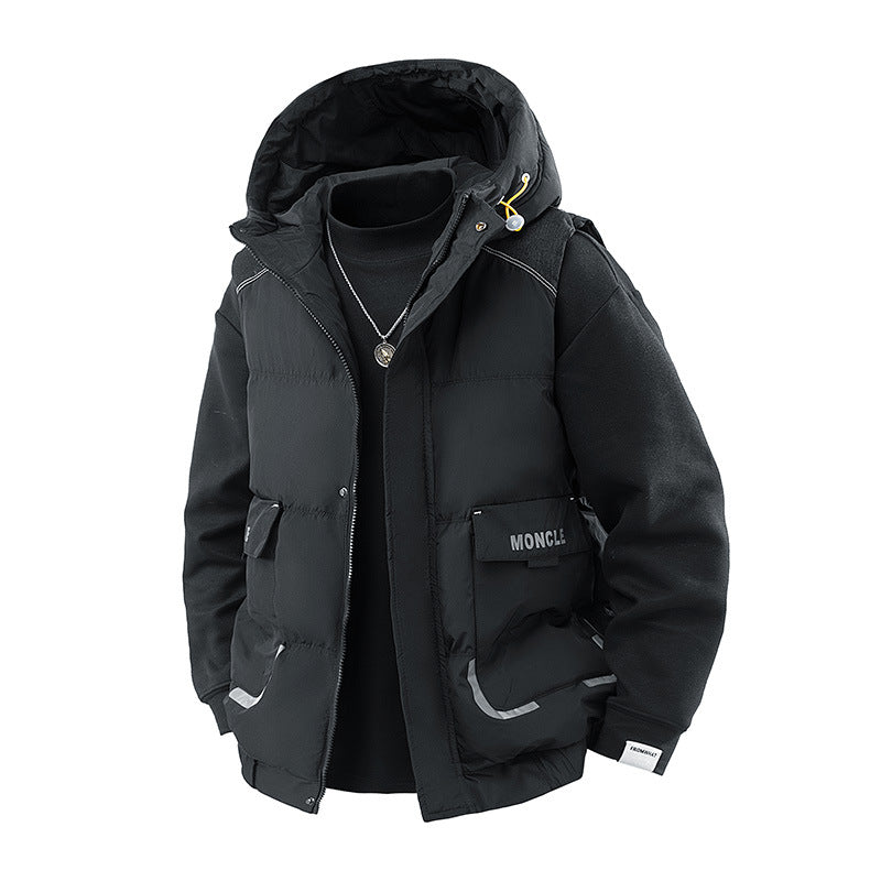 Herren Gesteppte Outdoor-Weste mit Kapuze, Cargo-Taschen und verstellbarem Saum Drune