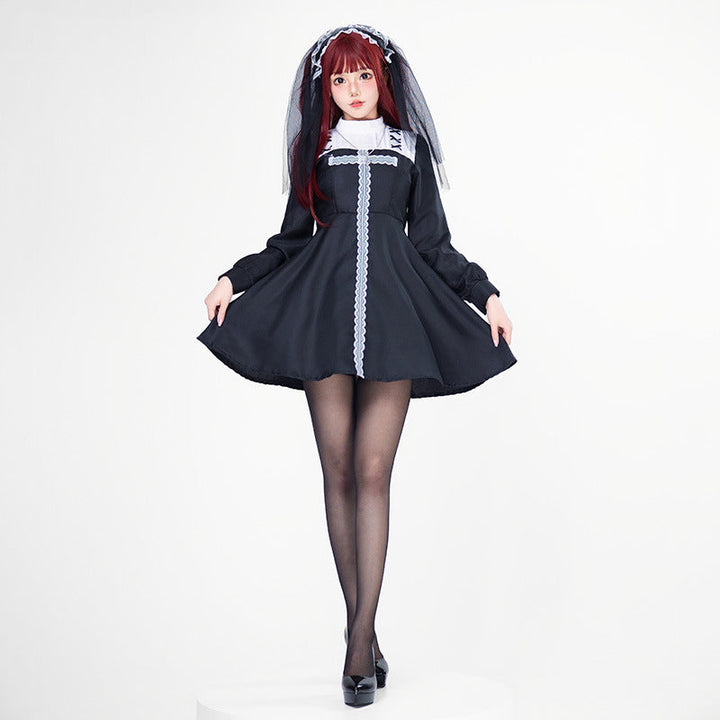 Damen Verspielt romantisches Dienstmädchenkleid mit Rüschen und Schleifen Drune