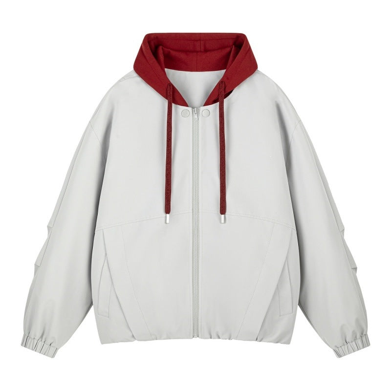 Unisex Oversize Kapuzen‑Zipjacke mit kontrastiertem Kapuzenfutter und elastischem Saum Drune