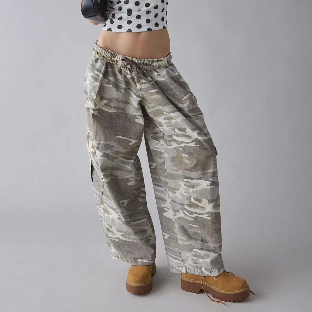Damen nan weite Cargohose mit elastischem Bund und aufgesetzten Klappentaschen Drune