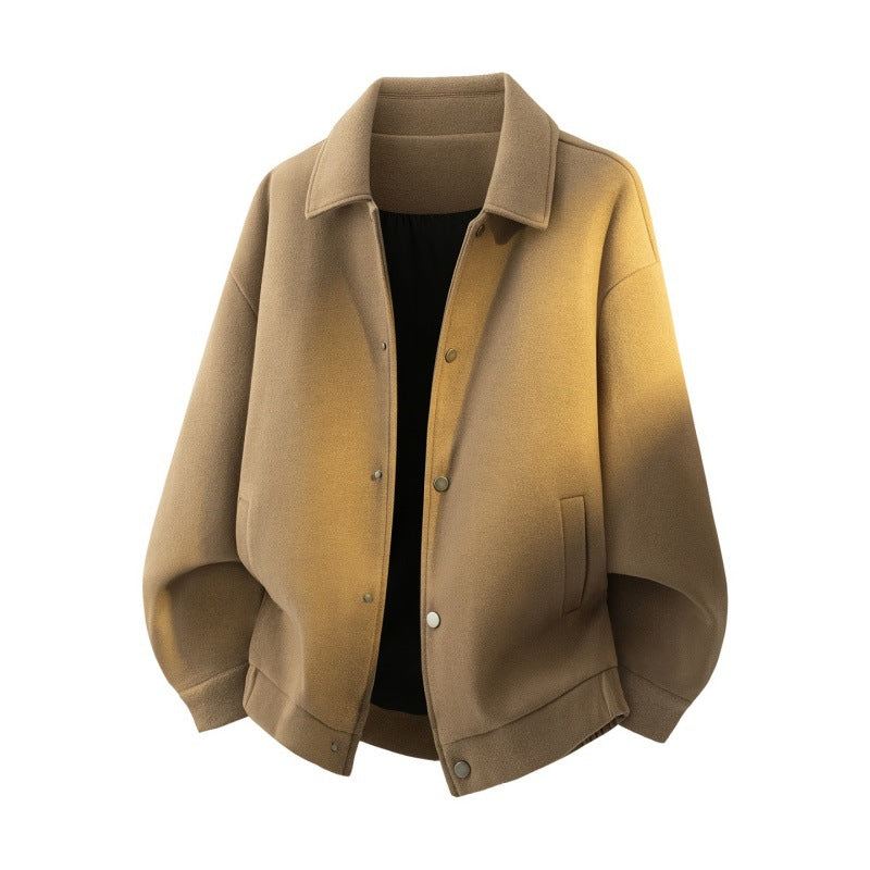 Herren Boxy Kurzjacke im College‑Stil mit Druckknopfleiste und geripptem Saum Drune